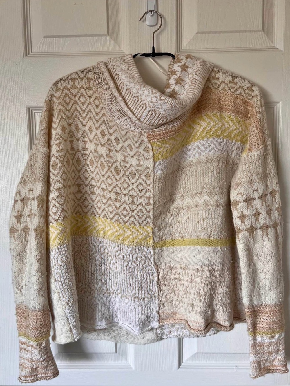 Free People FP Beach Cocoon Cowl Pullover in Cream & Yellow